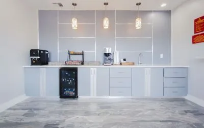 Kitchen and breakfast area at Palace Inn I-10 West & Beltway 8.