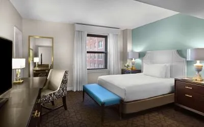 Spacious king room with TV at The Chase Park Plaza Royal Sonesta St. Louis.