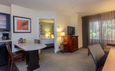 Spacious king room at Sonesta ES Suites Anaheim Resort Area.