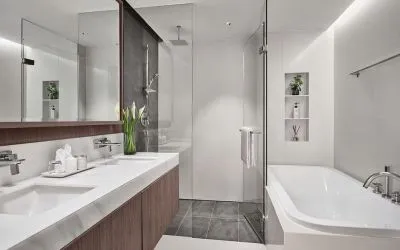 Guest bathroom with shower at Fraser Suites Sukhumvit, Bangkok.