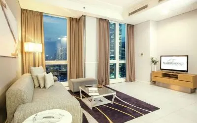 Day room with lounge area at Fraser Residence Sudirman Jakarta.