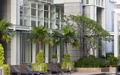 Luxurious outdoor pool at Fraser Residence Sudirman Jakarta.