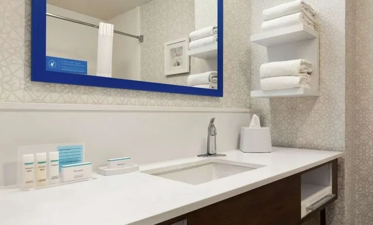 Guest bathroom at Hampton Inn Tracy.