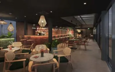 Bar and lounge area at Hilton Garden Inn Debrecen City Centre.