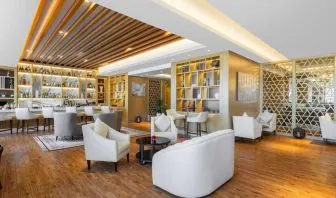 Lobby and coworking area at V Hotel Dubai.