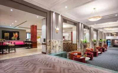 Lobby and coworking space at DoubleTree By Hilton Brussels City.