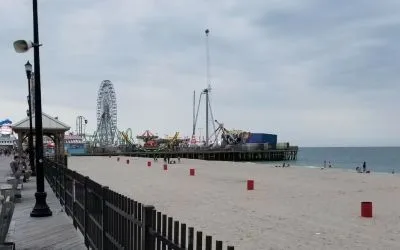 Beach arcade and promenade nearby at Bay Breeze Motel.