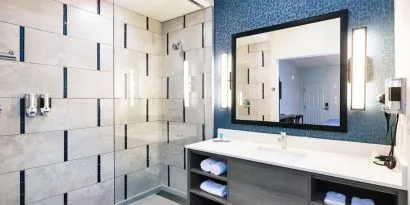Private bathroom at Palace Inn Blue Laura Koppe Rd.