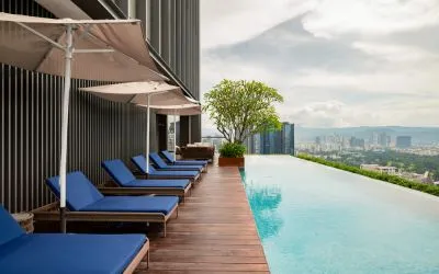 Luxurious outdoor pool with city view at Capri By Fraser Bukit Bintang.