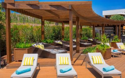 Pool loungers and day beds at Le Méridien Bodrum Beach Resort.