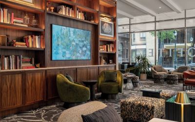 Hotel lounge and library at Sofitel Philadelphia At Rittenhouse Square.