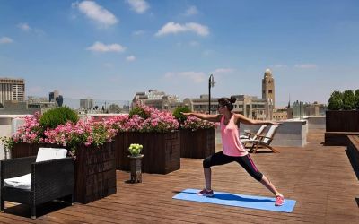 Yoga on the roof at Prima Royale Hotel.