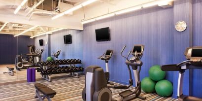Fitness center at Aloft Miami Doral.
