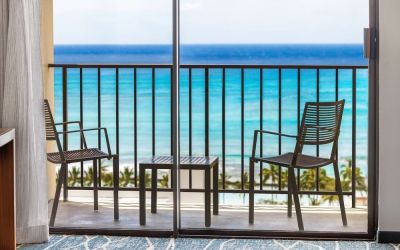 Day room with balcony and sea view at Hyatt Place Waikiki Beach.