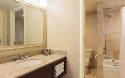 Guest bathroom with shower at Washington Dulles Marriott Suites.