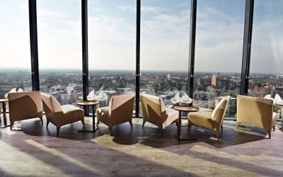 Coworking lounge at Hilton Manchester Deansgate.