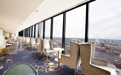 Lounge and coworking space at Hilton Manchester Deansgate.