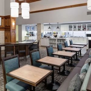 Dining and coworking space at Homewood Suites By Hilton Austin NW Near The Domain.