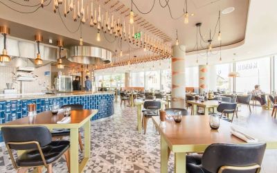 Dining area with natural light at Hilton Bournemouth.  