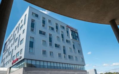 Hotel exterior at the airport at Hampton By Hilton London Gatwick Airport.