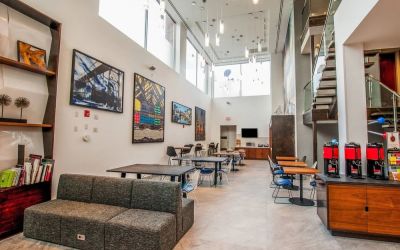 Coworking space and lounge area at Fairfield Inn & Suites New York Brooklyn.