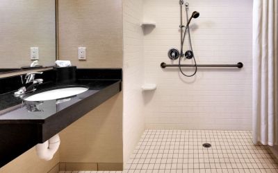 Guest bathroom with shower at Fairfield Inn & Suites By Marriott Tallahassee Central.