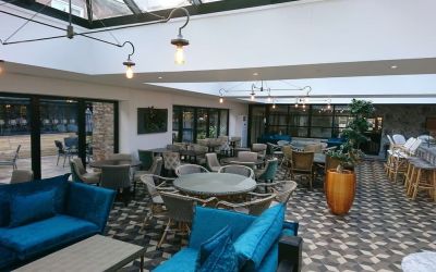 Spacious dining area with natural light at DoubleTree By Hilton York.