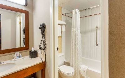 Private bathroom with shower at Comfort Suites Oakbrook Terrace.