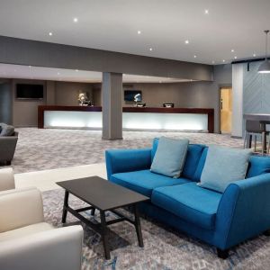 Lobby and coworking lounge at Leonardo Royal Hotel Oxford.