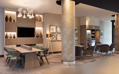 Hotel lobby and work space at Leonardo Hotel London Watford.
