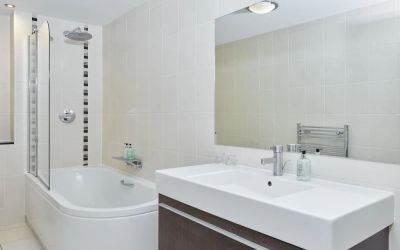 Guest bathroom with shower at Leonardo Hotel Edinburgh Murrayfield.