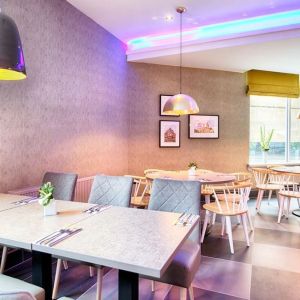Dining area perfect for coworking at Leonardo Royal Hotel Edinburgh Haymarket. 