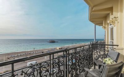 Terrace with beach view at The Grand Brighton. 