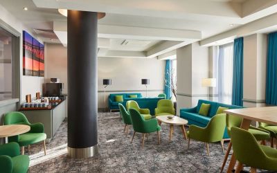 Coworking space and lounge area at Leonardo Hotel Newcastle.
