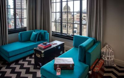 Living area with a view at Hotel Gotham.  
