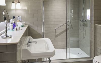 Guest bathroom with shower at The Midland - A Leonardo Royal Hotel.