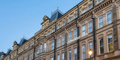 Hotel facade at Leonardo Hotel Cardiff.