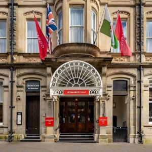 Hotel entrance at Leonardo Hotel Cardiff.