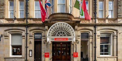 Hotel entrance at Leonardo Hotel Cardiff.