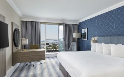 Day use room with work desk and terrace at Leonardo Hotel Southampton Grand Harbour.