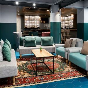 Coworking lounge at Leonardo Hotel Manchester Central.