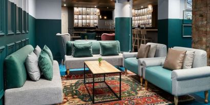 Coworking lounge at Leonardo Hotel Manchester Central.
