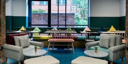 Dining area perfect for coworking at Leonardo Hotel Manchester Central.