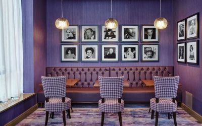 Stylish interior of hotel bar at Leonardo Hotel Milton Keynes.
