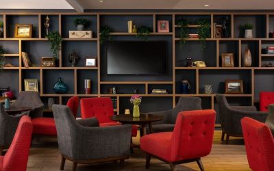 Hotel lobby lounge at Leonardo Royal Hotel Brighton Waterfront.