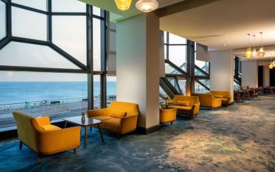 Hotel lounge at Leonardo Royal Hotel Brighton Waterfront.