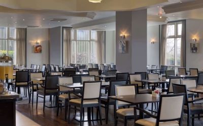 Dining area perfect for coworking at DoubleTree by Hilton Dartford Bridge.