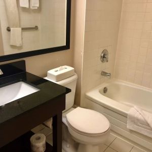 Guest bathroom at Travelodge Ottawa East.
