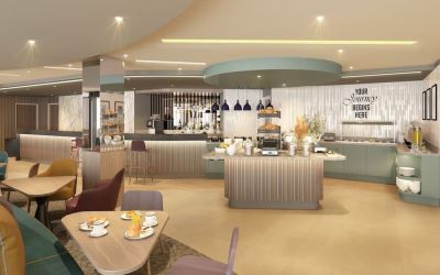 Dining area perfect for coworking at Hampton By Hilton London City.