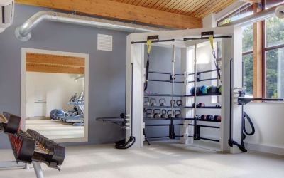 Fitness center with treadmills, machines and equipment at Hilton London Watford.